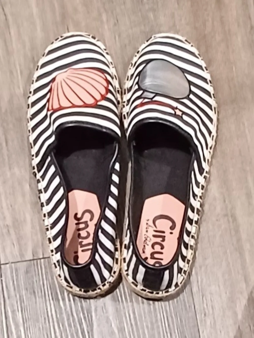 Sam Edelman Circus Leni Black & White Striped Espadrilles With AppliqueTrim